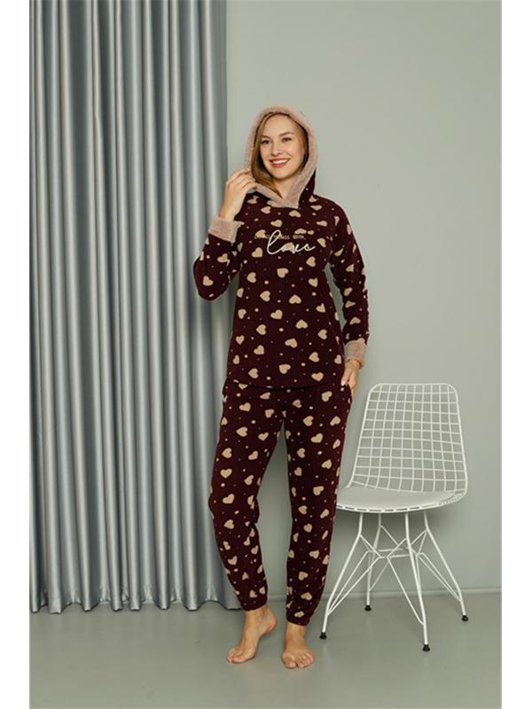 Akbeniz Welsoft Polar Kadın Kapşonlu Pijama Takımı 8513