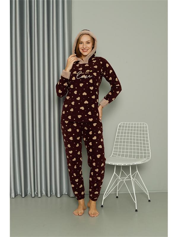 Akbeniz Welsoft Polar Kadın Kapşonlu Pijama Takımı 8513