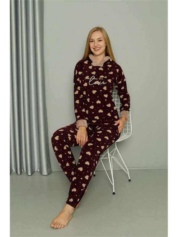 Akbeniz Welsoft Polar Kadın Kapşonlu Pijama Takımı 8513