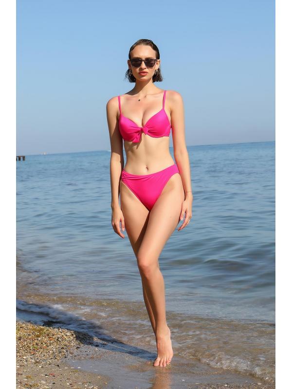 Akbeniz Kadın Destekli Fiyonklu Alt Üst Fuşya Bikini Takım 35008