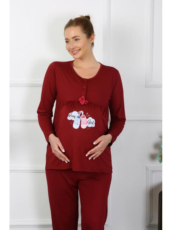 Akbeniz Kadın Uzun Kol Hamile Lohusa Pijama Takımı Bordo 45501