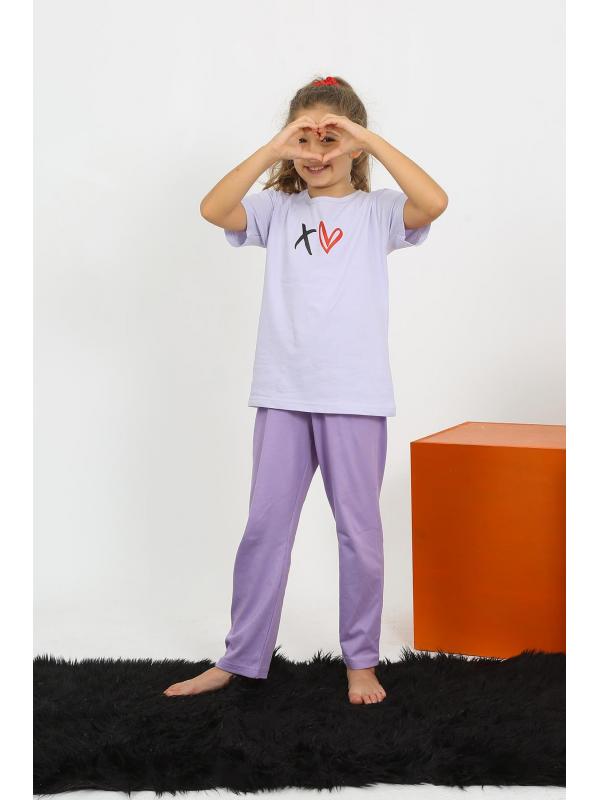 Akbeniz Kız Çocuk Kısa Kol Lila Penye Pijama Takım 20432