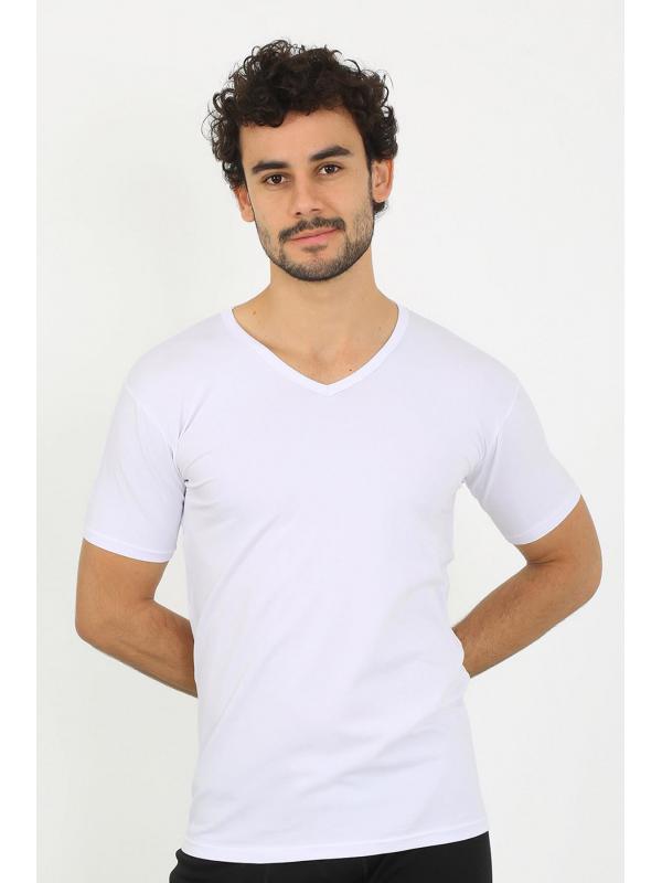 Akbeniz Erkek Likralı V Yaka Beyaz T-Shirt 65700