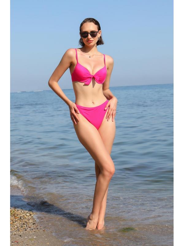 Akbeniz Kadın Destekli Fiyonklu Alt Üst Fuşya Bikini Takım 35008