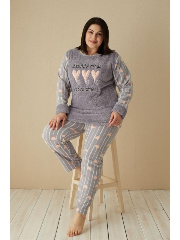 Akbeniz Welsoft Polar Kadın Büyük Beden Pijama Takımı 808036