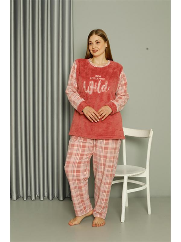 Akbeniz Welsoft Polar Kadın Büyük Beden Pudra Pijama Takımı 808040