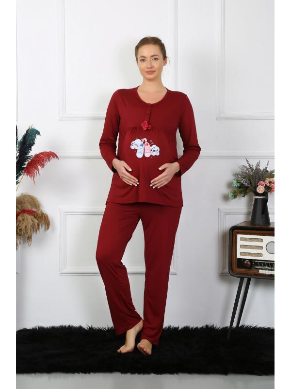 Akbeniz Kadın Uzun Kol Hamile Lohusa Pijama Takımı Bordo 45501