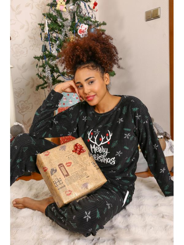 Akbeniz Merry Christmas Welsoft Polar Kadın Pijama Takımı 8514