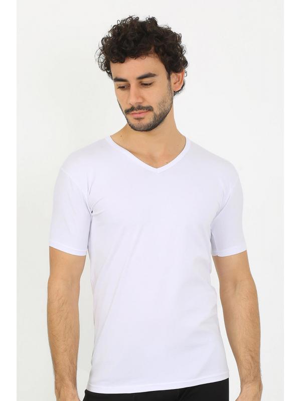 Akbeniz Erkek Likralı V Yaka Beyaz T-Shirt 65700