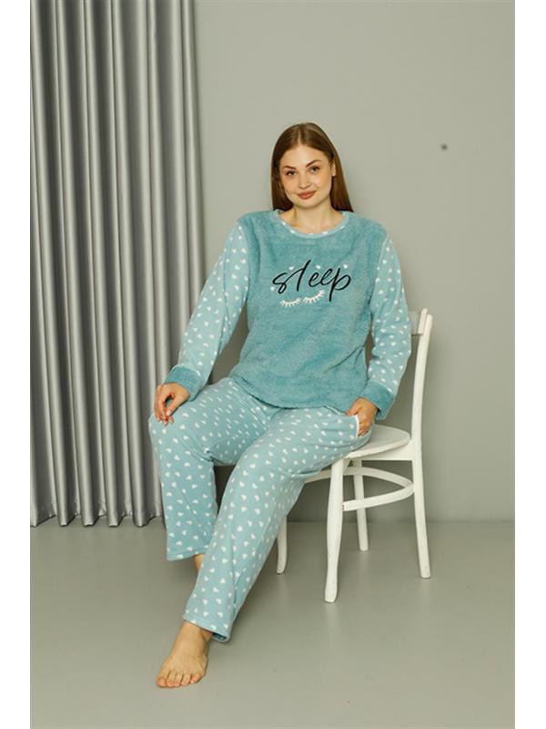 Akbeniz Welsoft Polar Kadın Büyük Beden Su Yeşili Pijama Takımı 808046