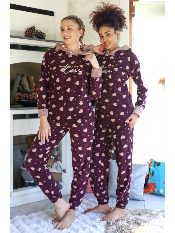 Akbeniz Welsoft Polar Kadın Kapşonlu Pijama Takımı 8513