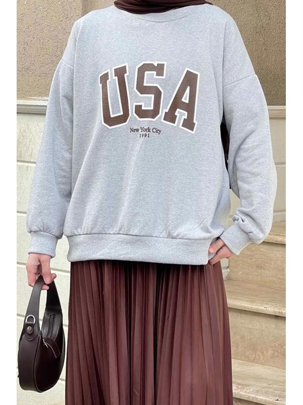 Usa Baskı Detaylı Sweatshirt