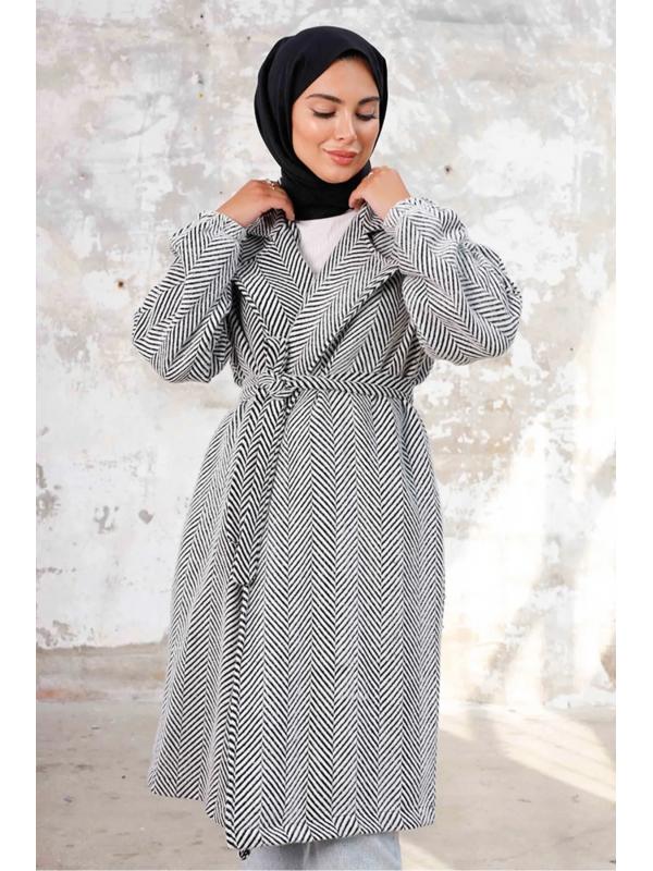 Esilay Kuşaklı Oversize Kap 1244 - Beyaz