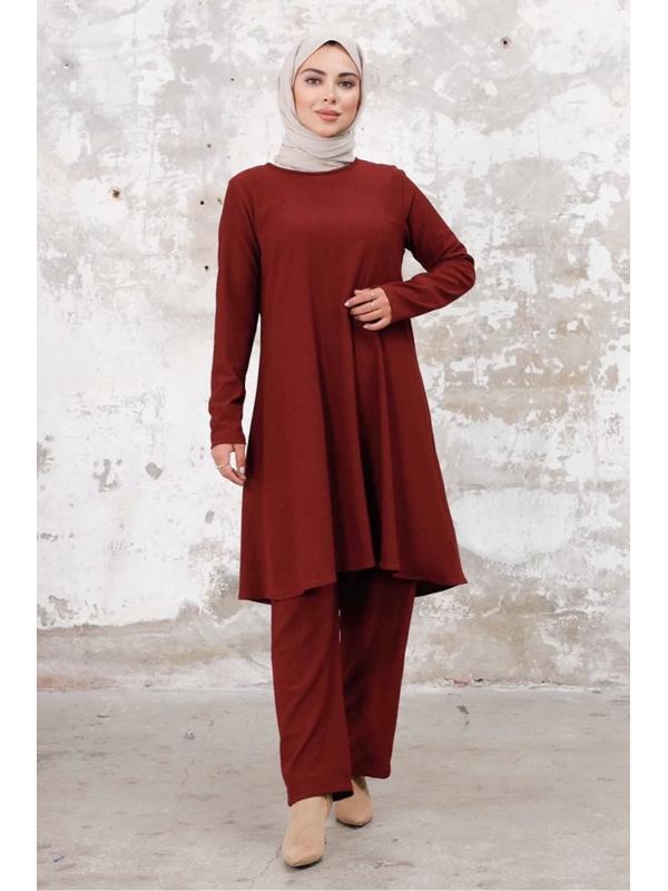 Seyal Tunik Pantolon Bürümcük Takım 1252 - Bordo