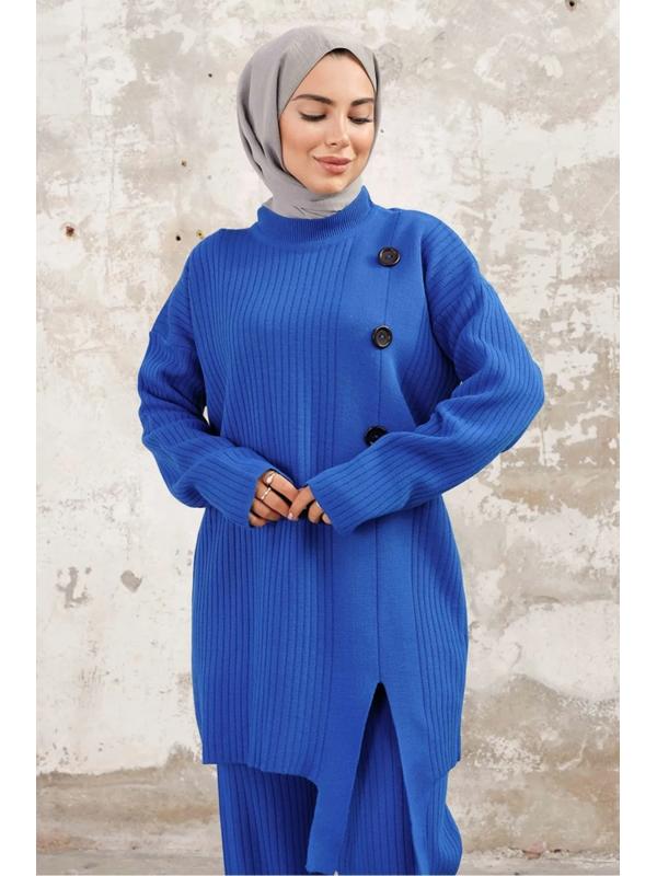 Niyal Tunik Pantolon İkili Triko Takım 1231 - Saks Mavisi