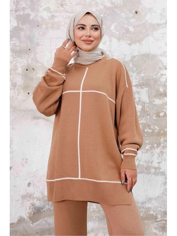 Nurel Tunik Pantolon İkili Triko Takım 1238 - Vizon