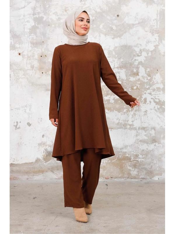 Seyal Tunik Pantolon Bürümcük Takım 1252 - Kahve