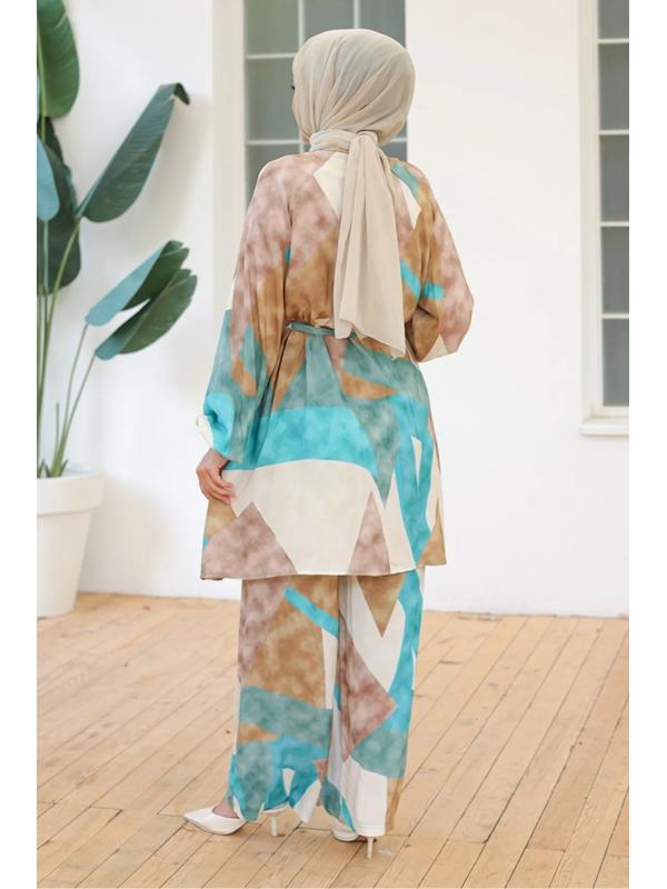 Karışık Renkli Kimono Pantolon İkili Takım 1109 - Mint