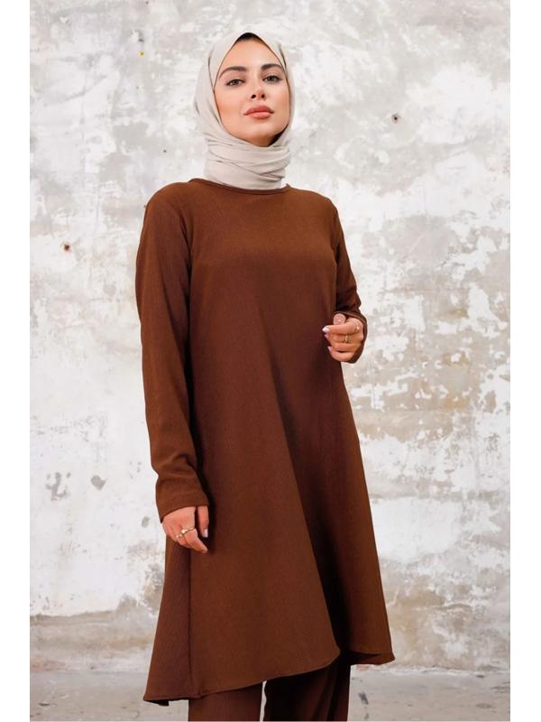 Seyal Tunik Pantolon Bürümcük Takım 1252 - Kahve