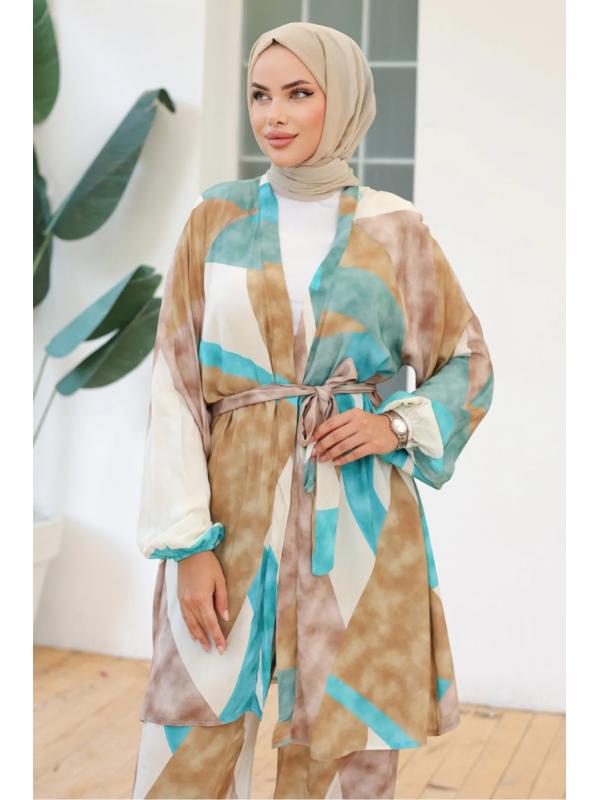 Karışık Renkli Kimono Pantolon İkili Takım 1109 - Mint