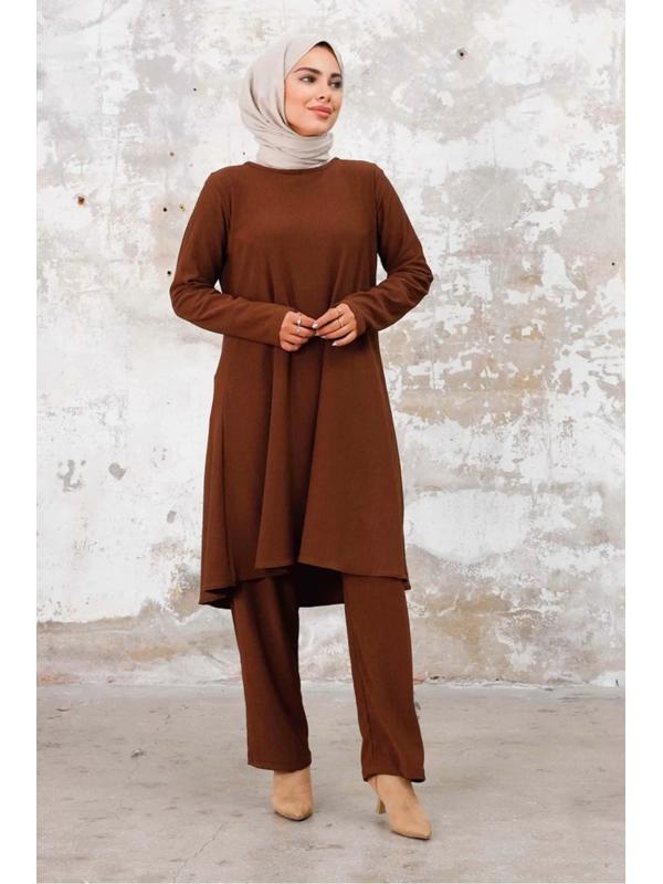 Seyal Tunik Pantolon Bürümcük Takım 1252 - Kahve