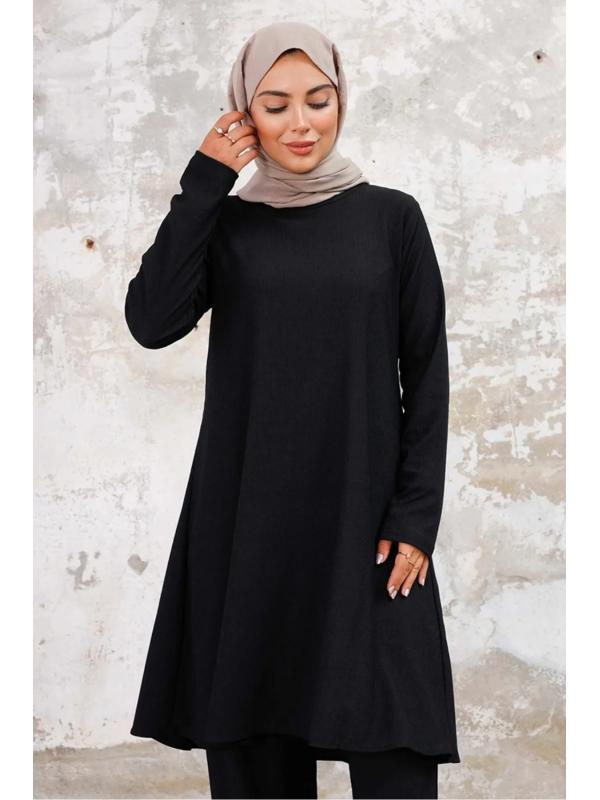 Seyal Tunik Pantolon Bürümcük Takım 1252 - Siyah