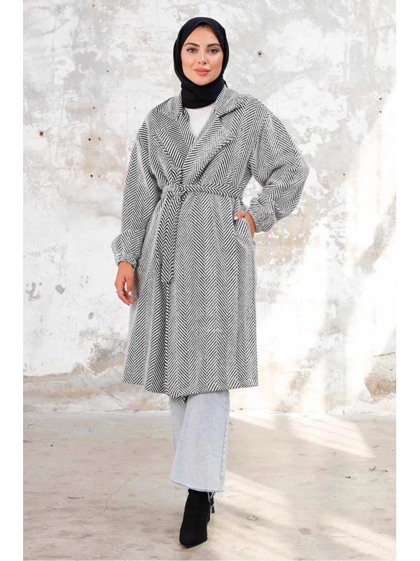 Esilay Kuşaklı Oversize Kap 1244 - Beyaz