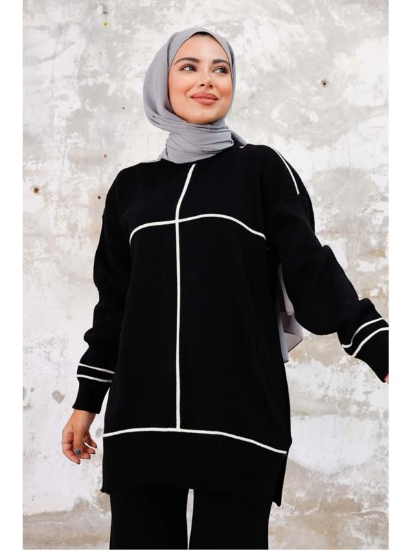 Nurel Tunik Pantolon İkili Triko Takım 1238 - Siyah