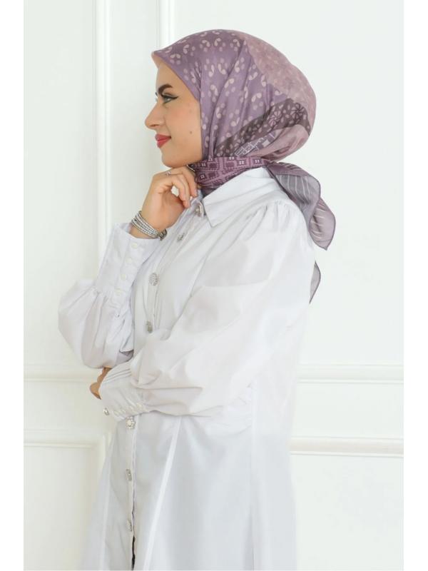 Çiçek Desenli Soft Eşarp 1023 - Lila