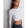 Uzun Kollu Crop Top-Beyaz