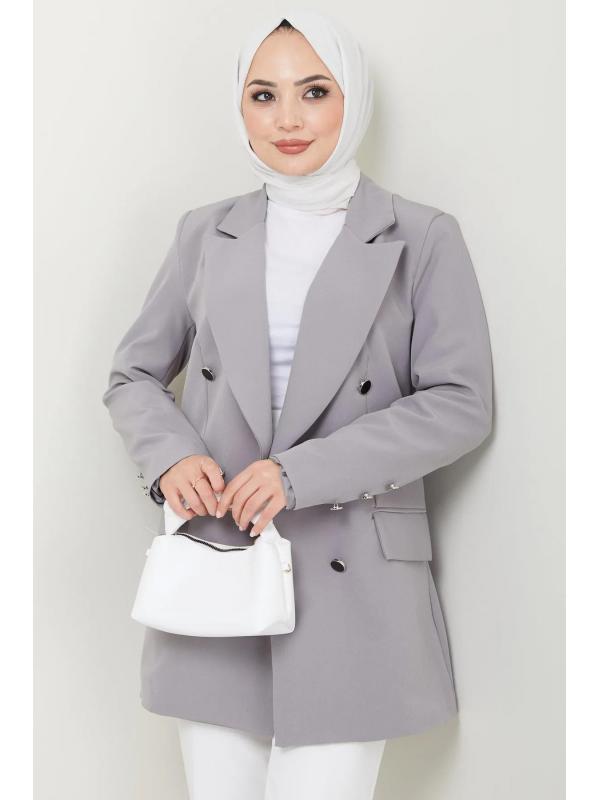 Düğmeli Blazer Ceket Gri HM2433