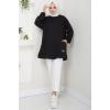 Torba Cepli Bisiklet Yakalı Sweatshirt Tunik Siyah HM2509