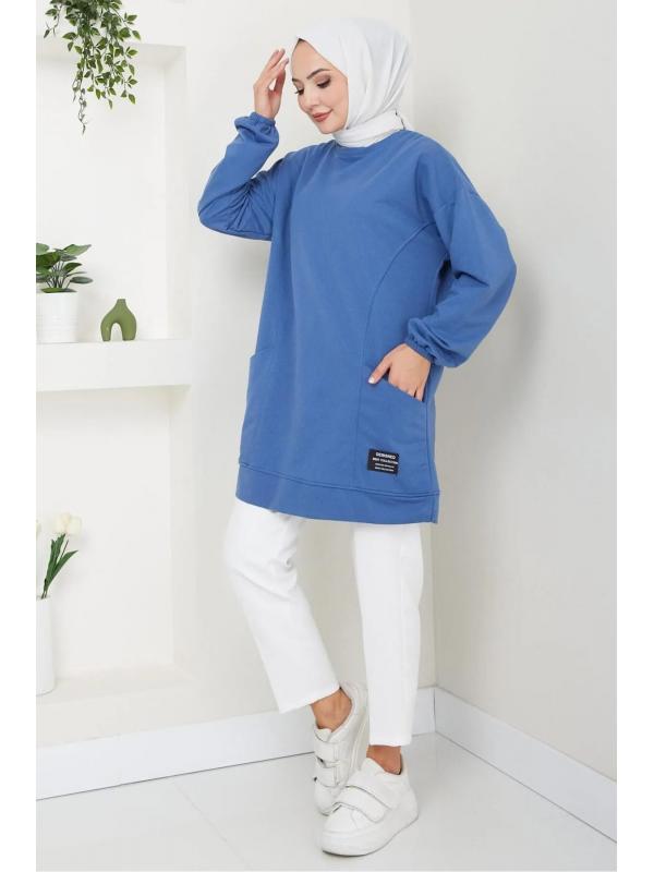 Torba Cepli Bisiklet Yakalı Sweatshirt Tunik İndigo HM2509