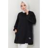 Torba Cepli Bisiklet Yakalı Sweatshirt Tunik Siyah HM2509