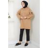 Kapüşonlu Kolu Cep Detaylı Sweatshirt Tunik Camel HM2582