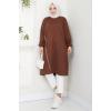 Biye Detaylı Uzun Sweatshirt Tunik Kahverengi HM2508