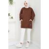 Torba Cepli Bisiklet Yakalı Sweatshirt Tunik Kahverengi  HM2509