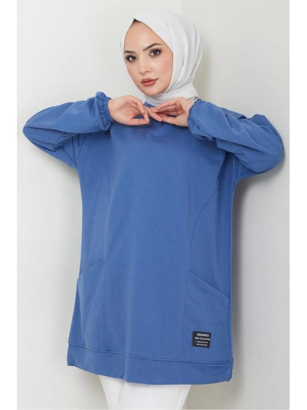 Torba Cepli Bisiklet Yakalı Sweatshirt Tunik İndigo HM2509