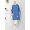 Biye Detaylı Uzun Sweatshirt Tunik İndigo HM2508