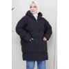 Kraşlı Oversize Dolgulu Mont Siyah HM2316