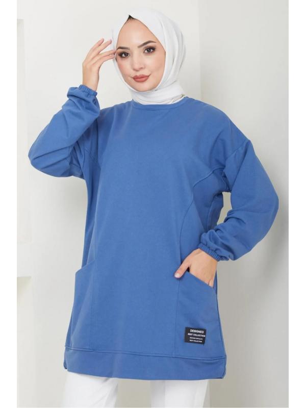 Torba Cepli Bisiklet Yakalı Sweatshirt Tunik İndigo HM2509