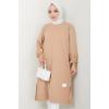 Biye Detaylı Uzun Sweatshirt Tunik Camel HM2508