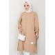 Biye Detaylı Uzun Sweatshirt Tunik Camel HM2508