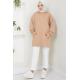 Kanguru Cepli Kapüşonlu Sweatshirt Tunik Camel HM2510