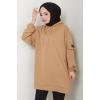 Kapüşonlu Kolu Cep Detaylı Sweatshirt Tunik Camel HM2582