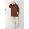 Kapüşonlu Kolu Cep Detaylı Sweatshirt Tunik Kahverengi HM2582