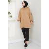 Kapüşonlu Kolu Cep Detaylı Sweatshirt Tunik Camel HM2582