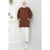 Torba Cepli Bisiklet Yakalı Sweatshirt Tunik Kahverengi  HM2509