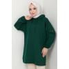 Kapüşonlu Kolu Cep Detaylı Sweatshirt Tunik Zümrüt HM2582