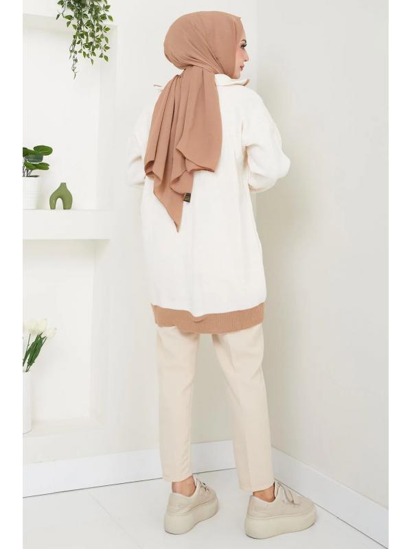 Garni Detaylı Yakası Fermuarlı Triko Tunik Camel HM2560